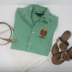 EUC Green/White Striped Ralph Lauren Button Down